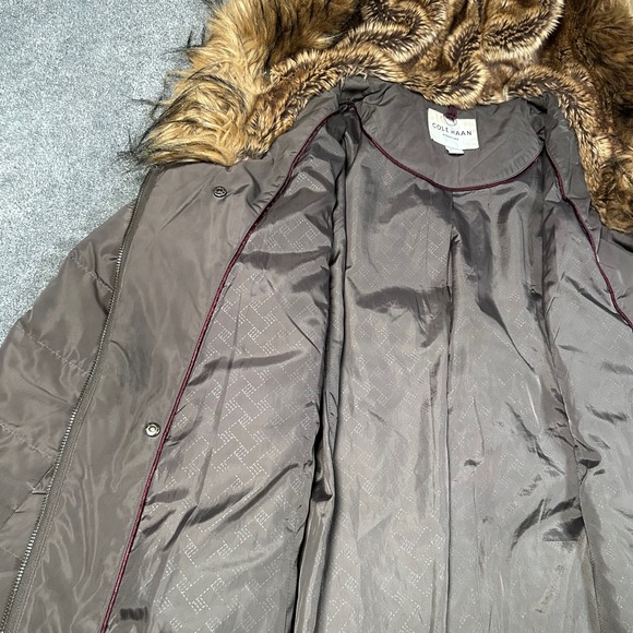 Cole Haan Coat Signature Down Puffer Coat Fur Hood Winter Warm Brown Women M - Picture 11 of 16
